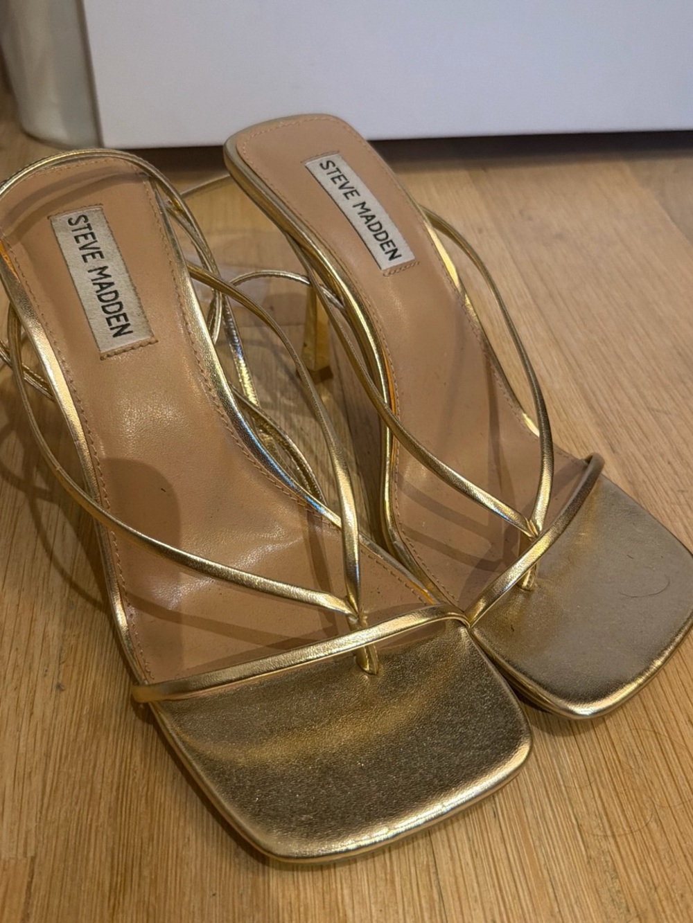 Steve Madden Metallic Gold Strappy Square-Toe Heels